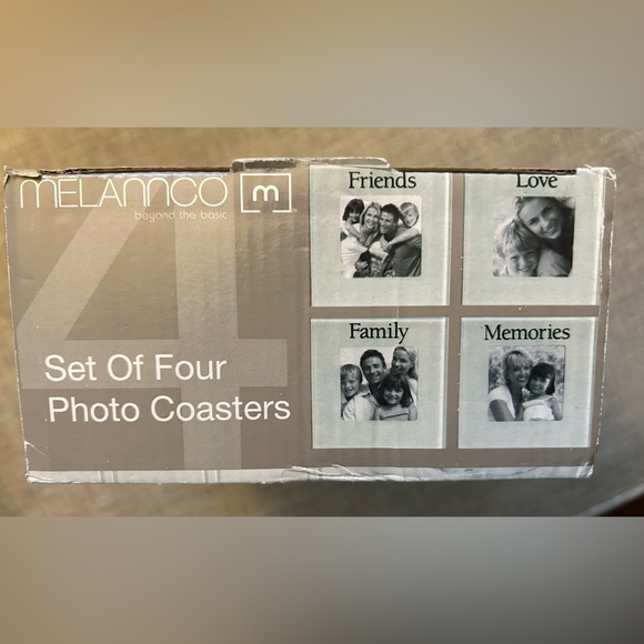 New in Box Melannco white photo coasters 4 pack with holder - Picture 5 of 5